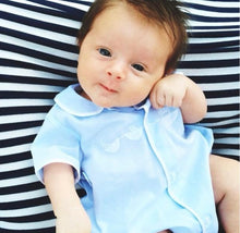 Load image into Gallery viewer, Blue & White Newborn Tug Boat Boys Romper