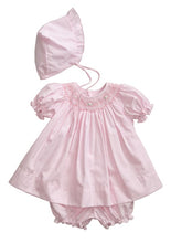 Load image into Gallery viewer, Baby Girls Newborn Pink Bishop Zig-Zag Smocked Dress, Panty & Bonnet