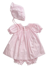 Load image into Gallery viewer, Baby Girls Newborn Pink Bishop Zig-Zag Smocked Dress, Panty & Bonnet