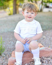 Load image into Gallery viewer, Blue & White Boys Smocked Button-On Short Set