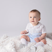 Load image into Gallery viewer, Blue & White Boys Smocked Button-On Short Set