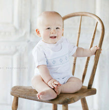 Load image into Gallery viewer, Boys White Highrise with Blue Smocking