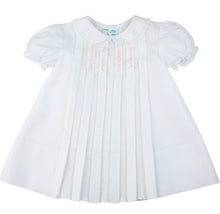 Load image into Gallery viewer, Front Pleated Baby Girls White & Pink Dress with Lace Inserts