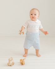 Load image into Gallery viewer, Blue & White Boys Smocked Button-On Short Set