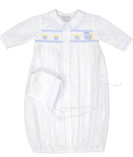 Load image into Gallery viewer, Boys Feltman Brothers White/Blue Smocked Train Gown & Cap Newborn