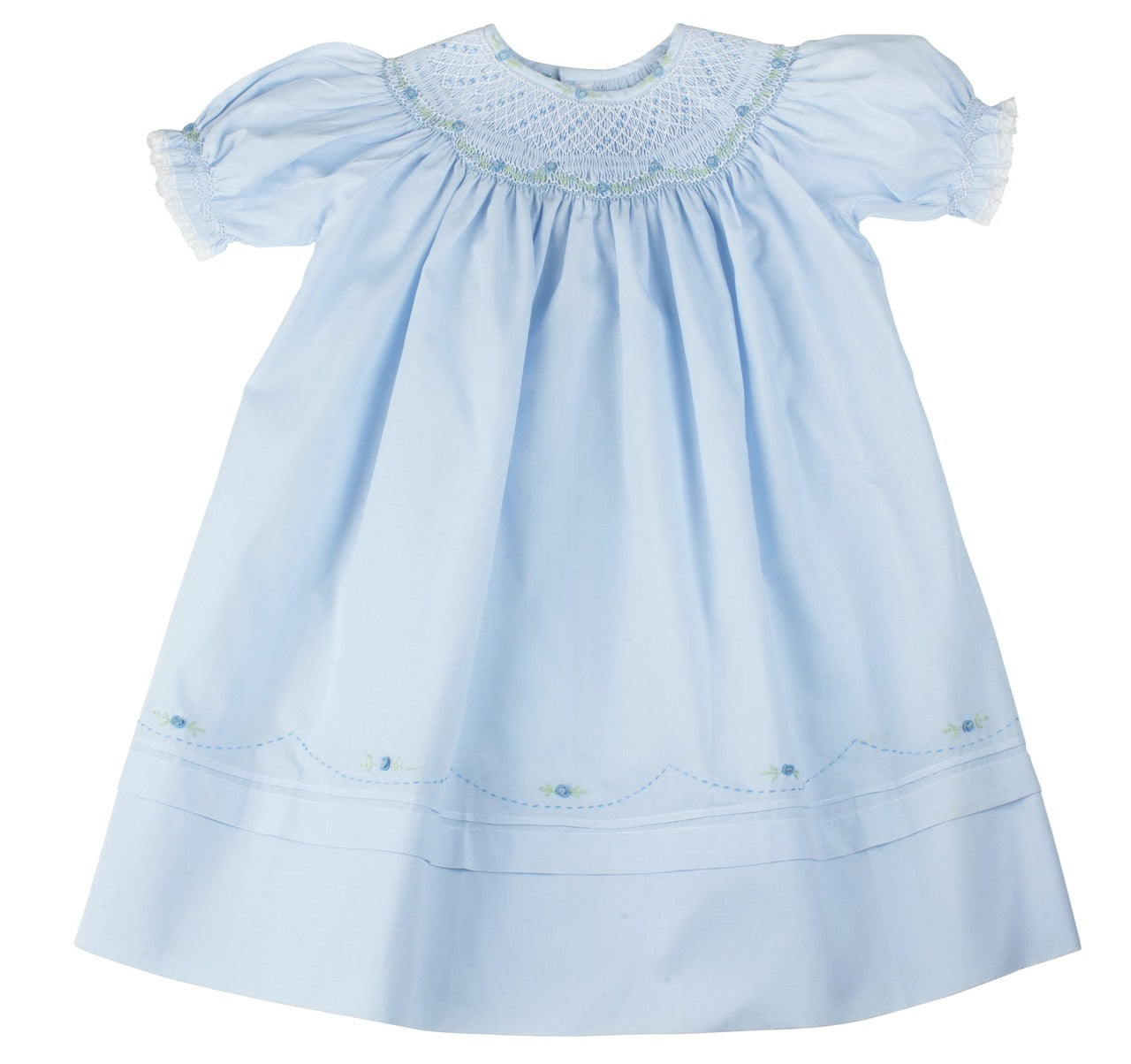 Powder Blue Bishop Neckline Smocked Dress Connie's Kids Children's Clothing Powder Blue Bishop Neckline Smocked Dress Connie's Kids Children's Clothing