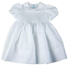 Load image into Gallery viewer, White Smocked Yoke Short Sleeve Dress with Sash