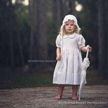 Load image into Gallery viewer, White Smocked Yoke Short Sleeve Dress with Sash