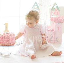 Load image into Gallery viewer, Girls Pink Smocked Yoke Dress with Lace Trim