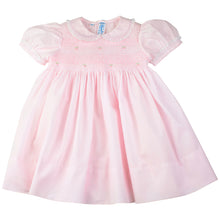 Load image into Gallery viewer, Girls Pink Smocked Yoke Dress with Lace Trim