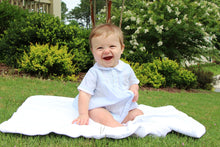 Load image into Gallery viewer, Blue Tucked & Embroidered Boys Romper