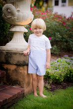 Load image into Gallery viewer, Blue & White Boys Smocked Button-On Short Set