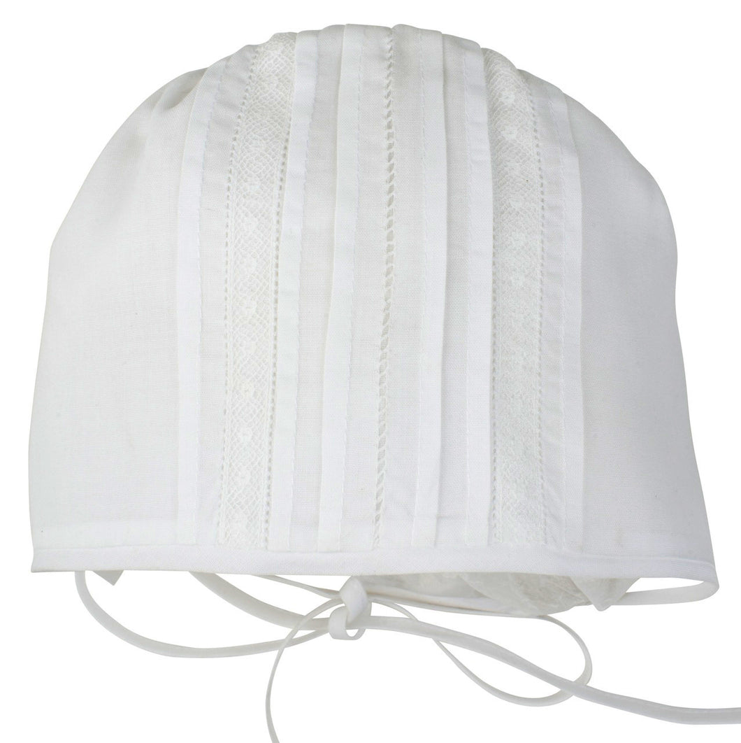 Unisex White Newborn Cap with Lace Inserts