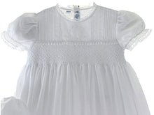 Load image into Gallery viewer, Girls White Smocked Christening Gown Bonnet Set with Pearls