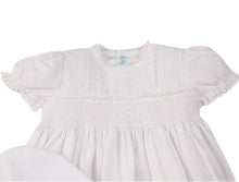 Load image into Gallery viewer, Girls White Smocked Christening Gown Bonnet Set with Pearls