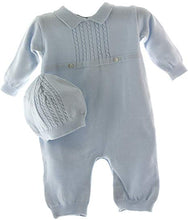 Load image into Gallery viewer, Blue Knit Boys Coverall with Cable Design &amp; Cap
