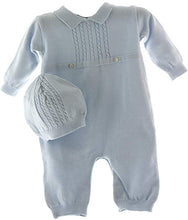 Load image into Gallery viewer, Blue Knit Boys Coverall with Cable Design & Cap
