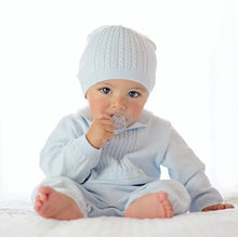 Load image into Gallery viewer, Blue Knit Boys Coverall with Cable Design & Cap