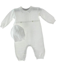 Load image into Gallery viewer, White Knit Boys Coverall with Cable Design & Cap