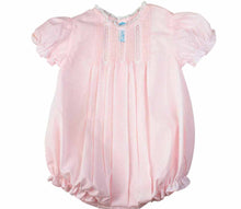 Load image into Gallery viewer, Girls Pink Pintucks & Lace Insert Bubble