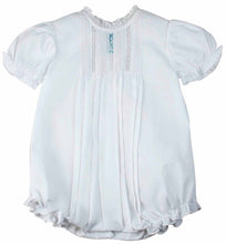 Load image into Gallery viewer, Girls White Pintucks & Lace Insert Bubble