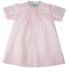Load image into Gallery viewer, Girls Pink Newborn Front Lace Trimmed Tucked Daygown

