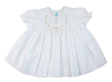 Load image into Gallery viewer, White Smocked Baby Dress with Embroidered Rosettes