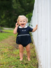 Load image into Gallery viewer, Navy Blue Boys Embroidered Bunny Creeper