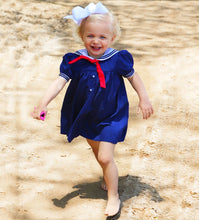 Load image into Gallery viewer, Navy Blue Girls Nautical Sailor Dress