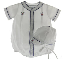 Load image into Gallery viewer, White Embroidered Baseball Romper &amp; Cap
