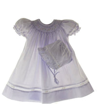 Load image into Gallery viewer, Lavender Bishop Smocked Dress with Insets
