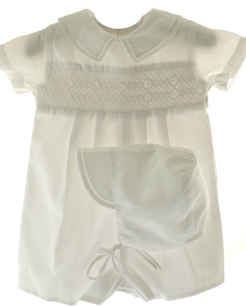 White Smocked Romper with Hat