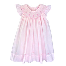 Load image into Gallery viewer, Pink Rosette Scalloped Smocked Neckline Bishop Dress
