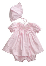 Load image into Gallery viewer, Baby Girls Newborn Pink Bishop Zig-Zag Smocked Dress, Panty &amp; Bonnet
