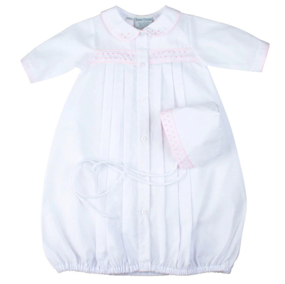 Feltman Brothers White/Pink Gown & Bonnet NWT Newborn Girls Pink Dot