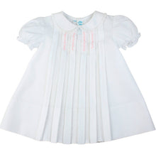 Load image into Gallery viewer, Front Pleated Baby Girls White &amp; Pink Dress with Lace Inserts
