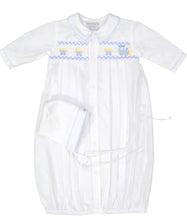Load image into Gallery viewer, Boys Feltman Brothers White/Blue Smocked Train Gown &amp; Cap Newborn
