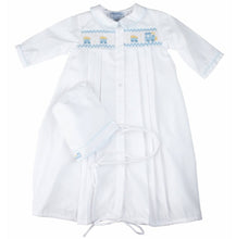 Load image into Gallery viewer, Boys Feltman Brothers White/Blue Smocked Train Gown &amp; Cap Newborn
