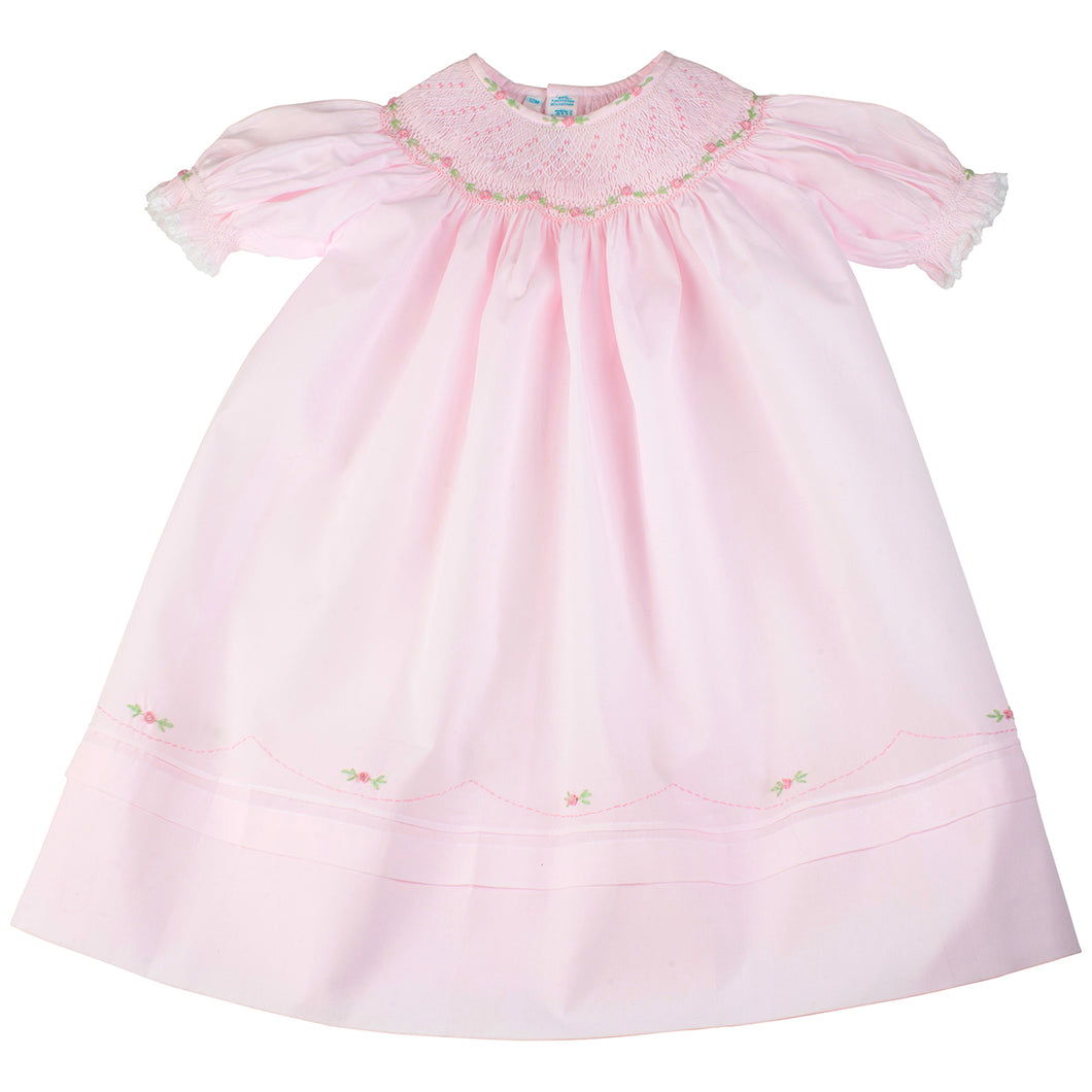 Pastel Pink Bishop Neckline Smocked Dress