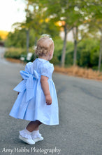 Load image into Gallery viewer, Girls Blue Smocked Yoke Dress with Lace Trim
