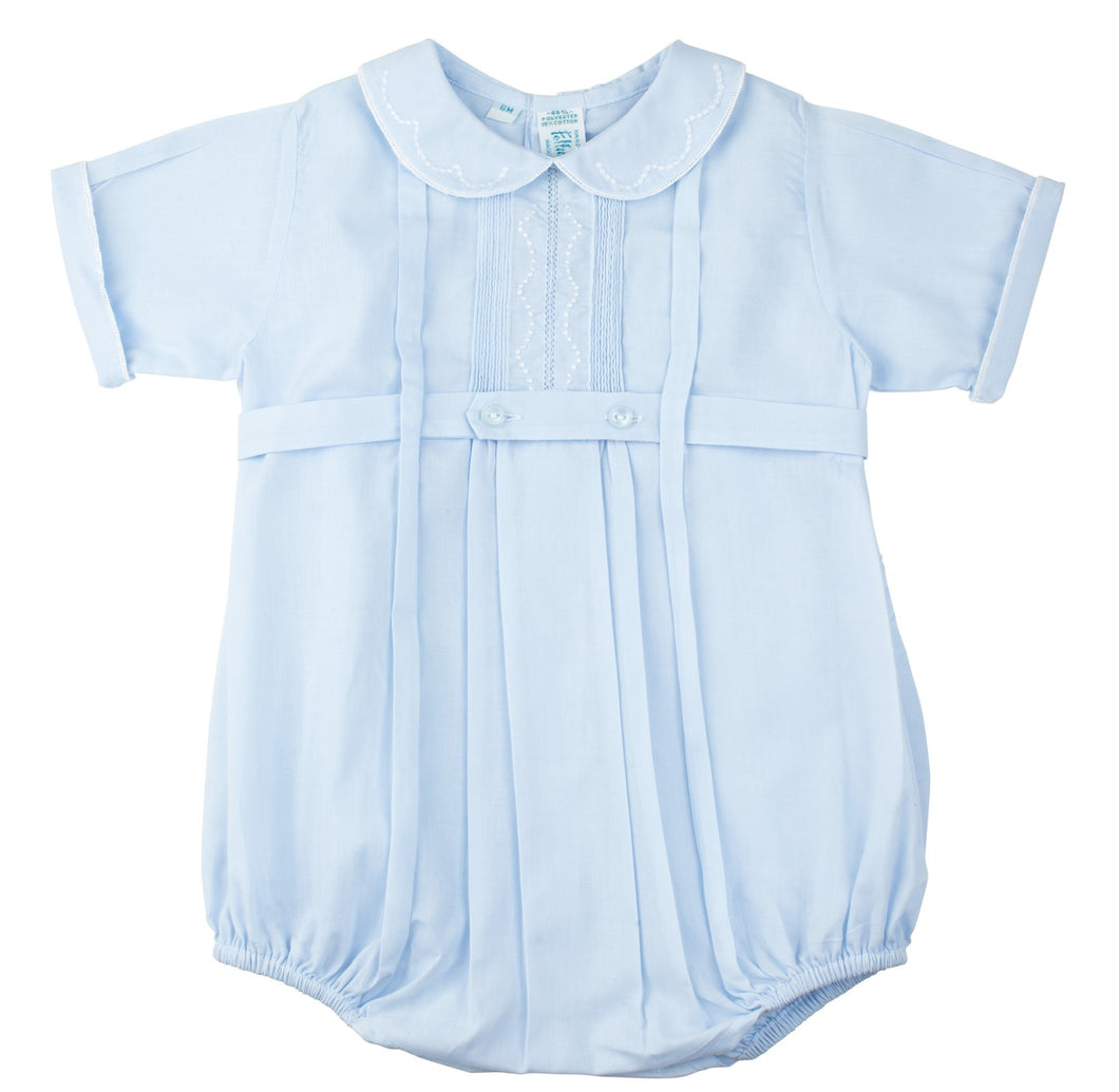 Blue Belted Romper with Pintucks