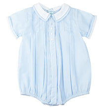 Load image into Gallery viewer, Blue Tucked &amp; Embroidered Boys Romper
