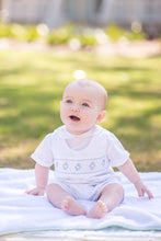 Load image into Gallery viewer, Boys White Highrise with Blue Smocking
