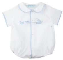 Load image into Gallery viewer, White/Blue Newborn Tug Boat Boys Romper
