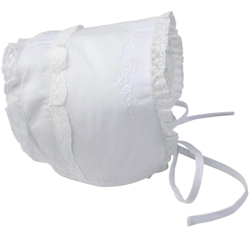 Girls Embroidered & Lace Trimmed Newborn Bonnet