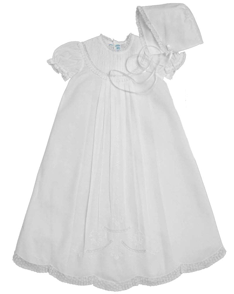 Girls Christening Gown White Batiste Lace with Bonnet