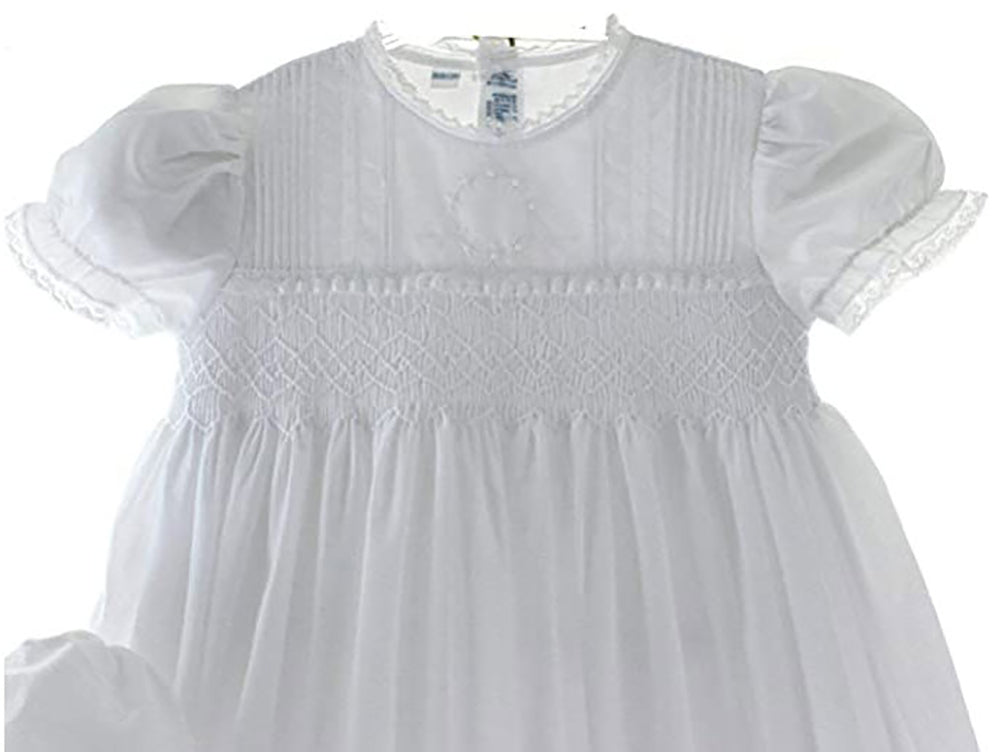 Girls White Smocked Christening Gown Bonnet Set with Pearls – Connie's Kids  Children's Clothing