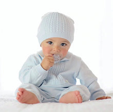 Load image into Gallery viewer, Blue Knit Boys Coverall with Cable Design &amp; Cap
