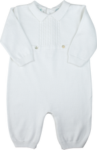 Load image into Gallery viewer, White Knit Boys Coverall with Cable Design &amp; Cap
