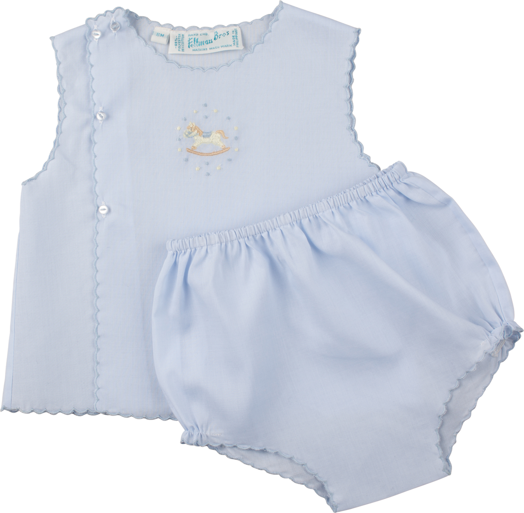 Boys Embroidered Rocking Horse Blue Diaper Set